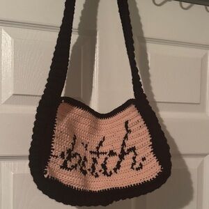 Stylish Black and Pink Crochet Shoulder Bag